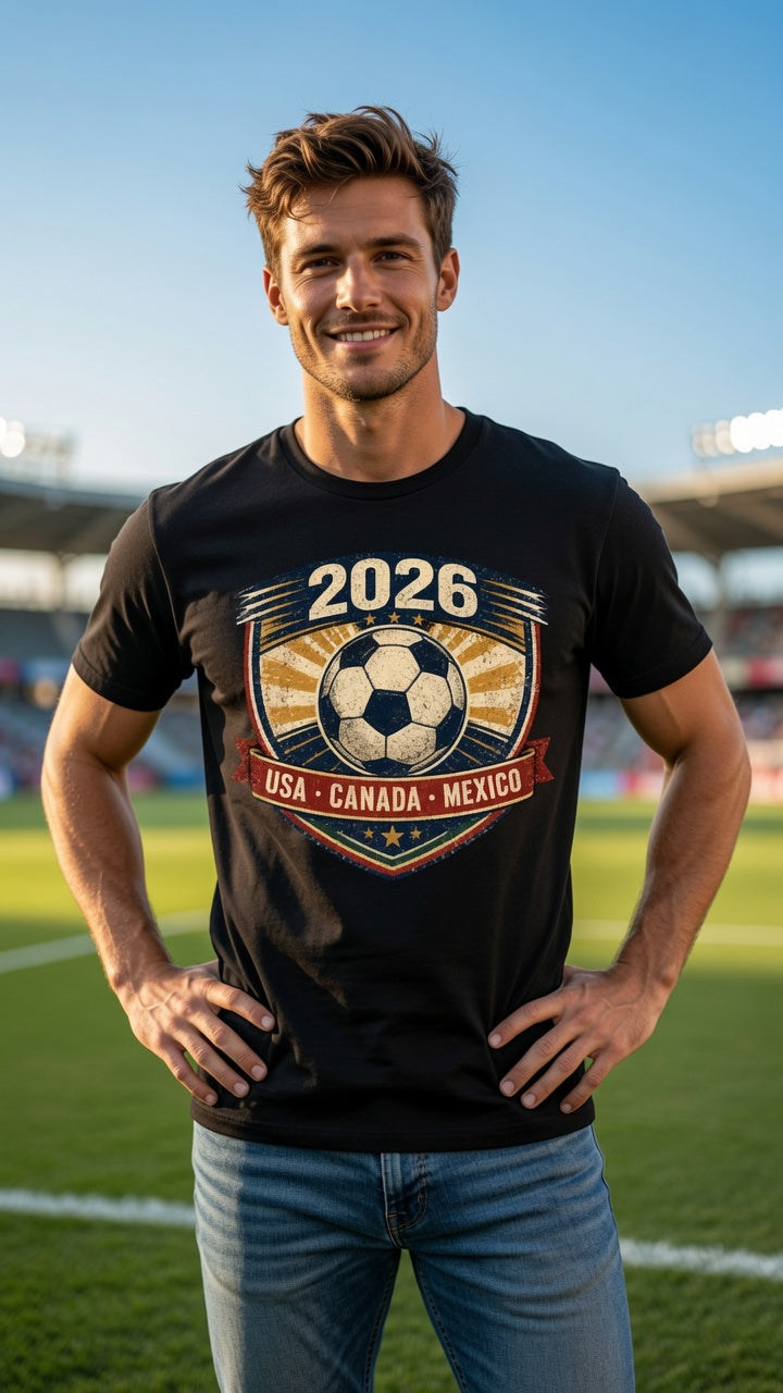 Soccer 2026 USA Canada Mexico World Cup T-Shirt | Retro Football Fan Graphic Tee