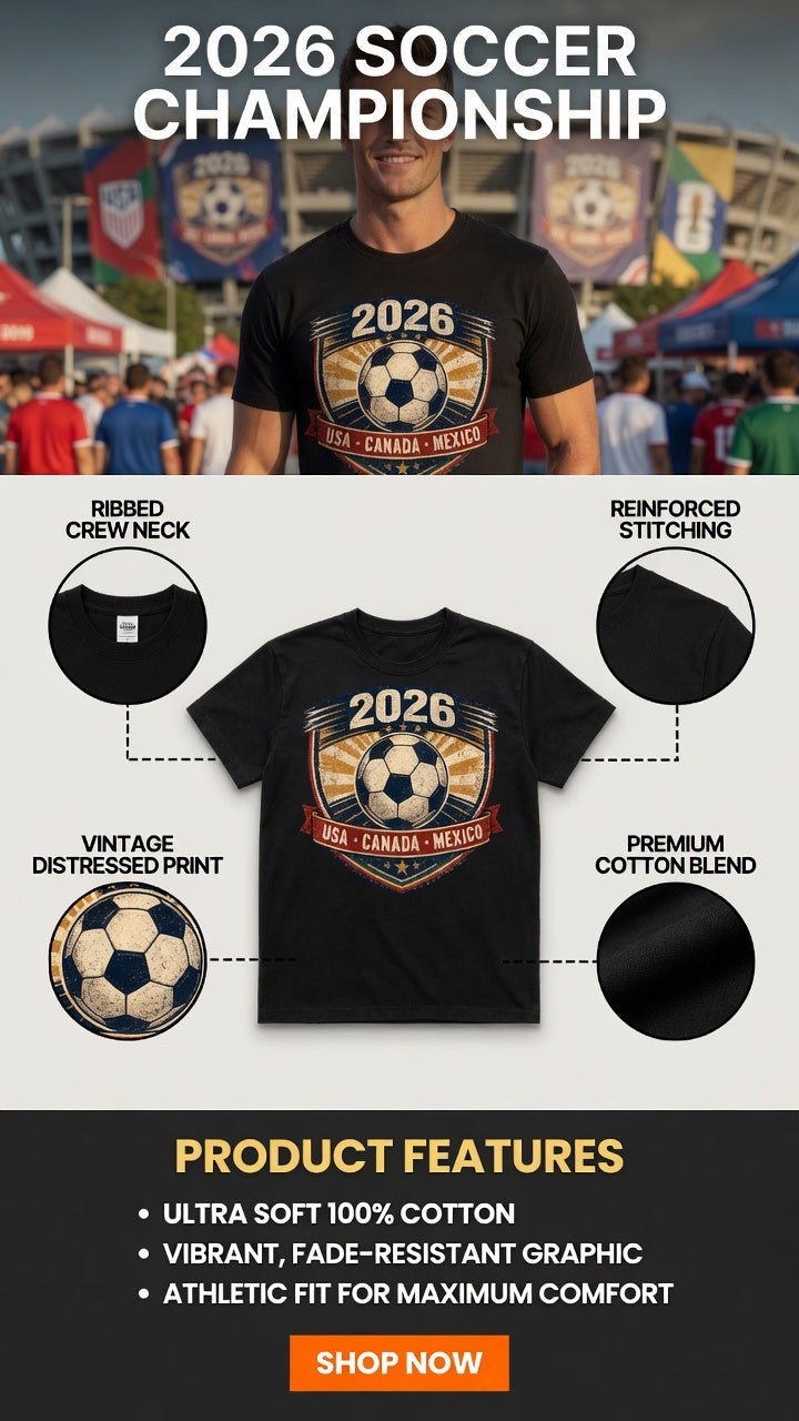 Soccer 2026 USA Canada Mexico World Cup T-Shirt | Retro Football Fan Graphic Tee