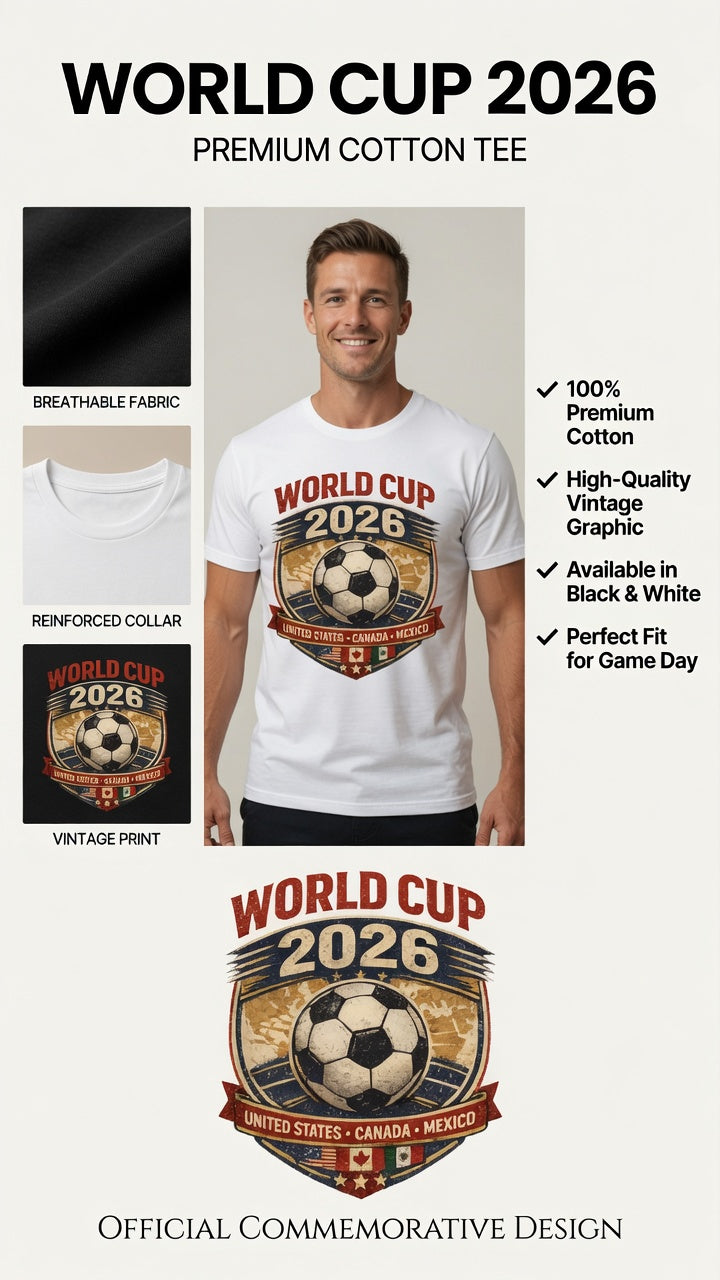 Soccer 2026 USA Canada Mexico World Cup T-Shirt | Retro Football Fan Graphic Tee