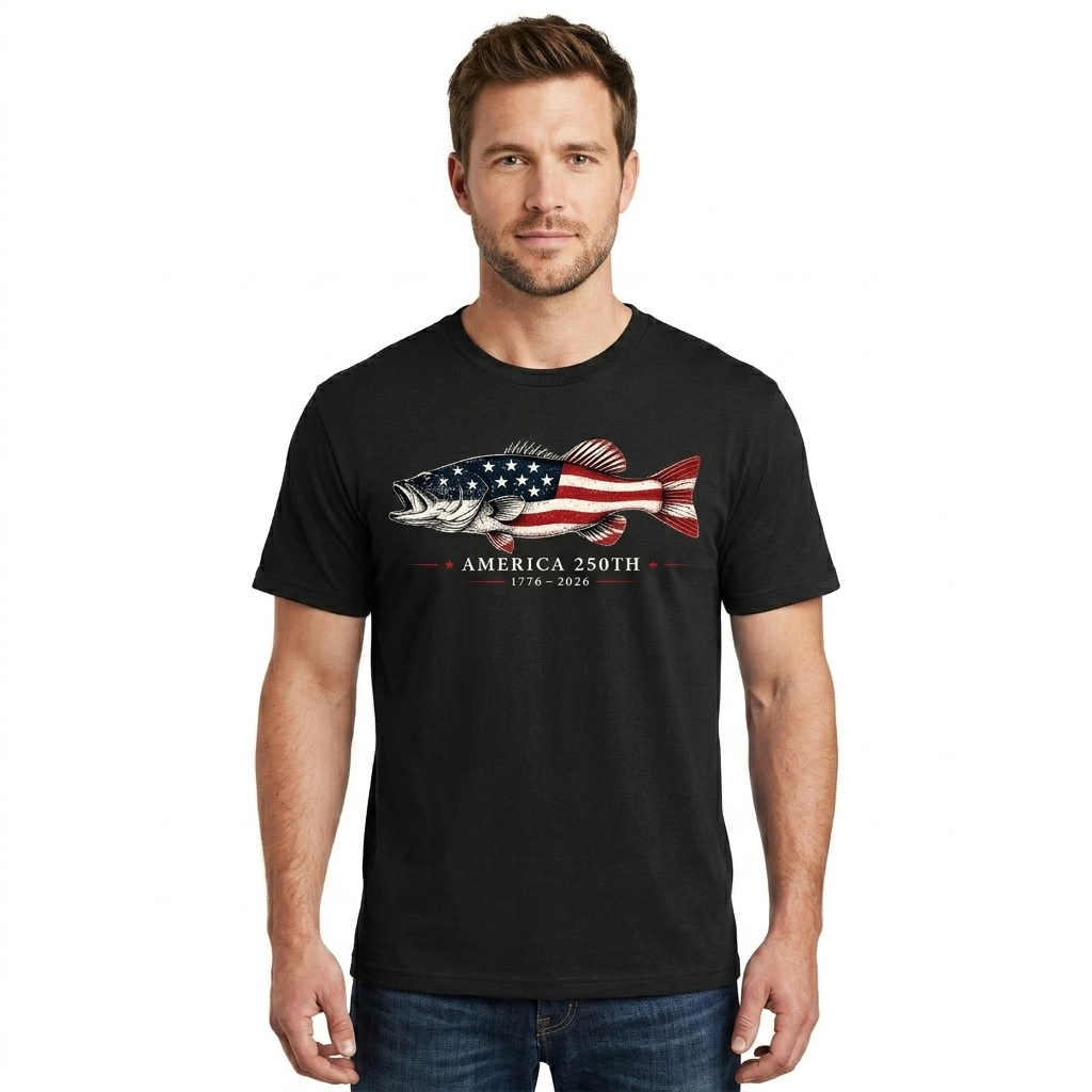 Bass 250 Year Anniversary USA T-Shirt | Premium Patriotic Fishing Tee