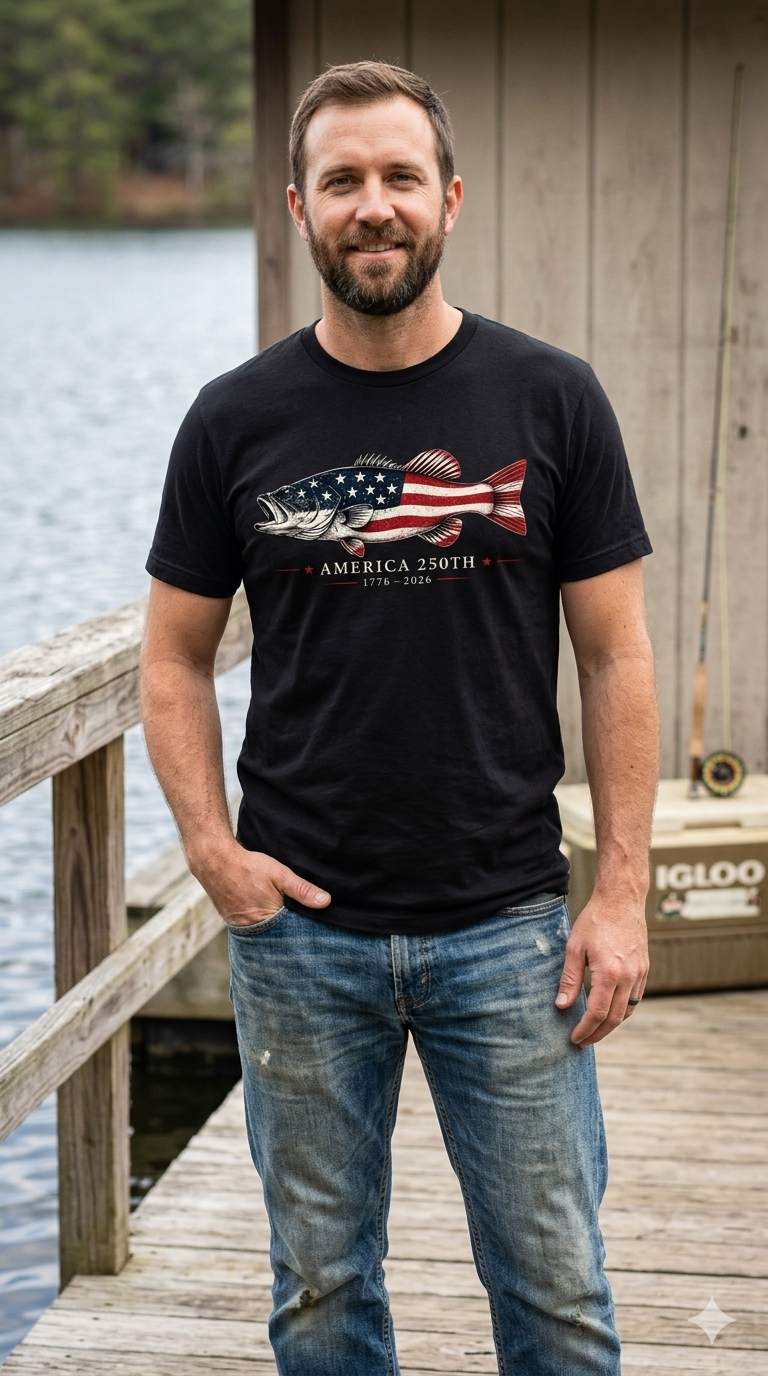 Bass 250 Year Anniversary USA T-Shirt | Premium Patriotic Fishing Tee