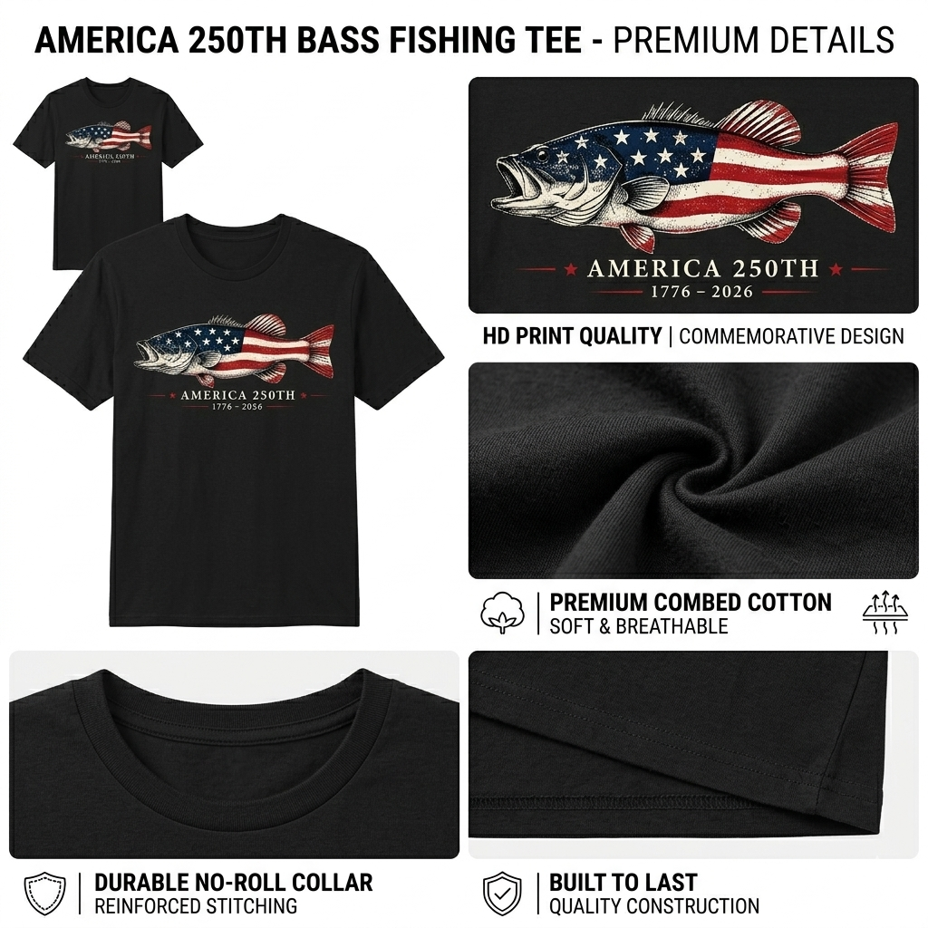 Bass 250 Year Anniversary USA T-Shirt | Premium Patriotic Fishing Tee